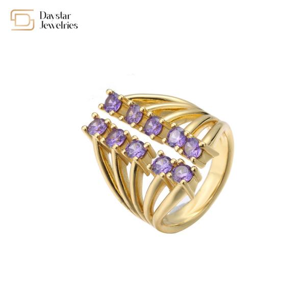 Opening Adjustable 14K Gold Plated Row Diamond Ring Crystal Zircon For Women Men