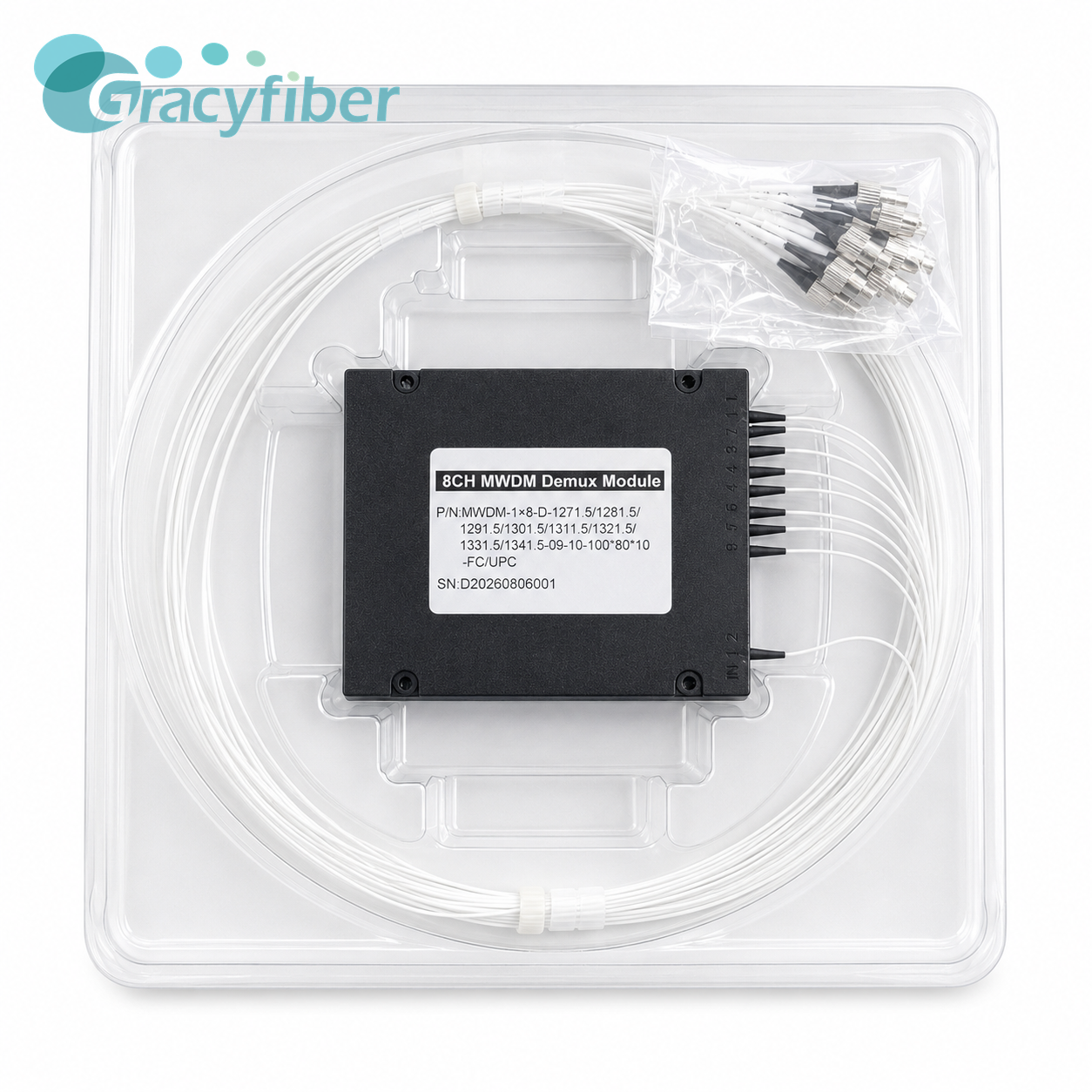 8CH MWDM Demux Module 1271.5–1341.5nm 10nm Spacing Low Insertion Loss FC UPC 100×80×10mm ABS Box,gracyfiber