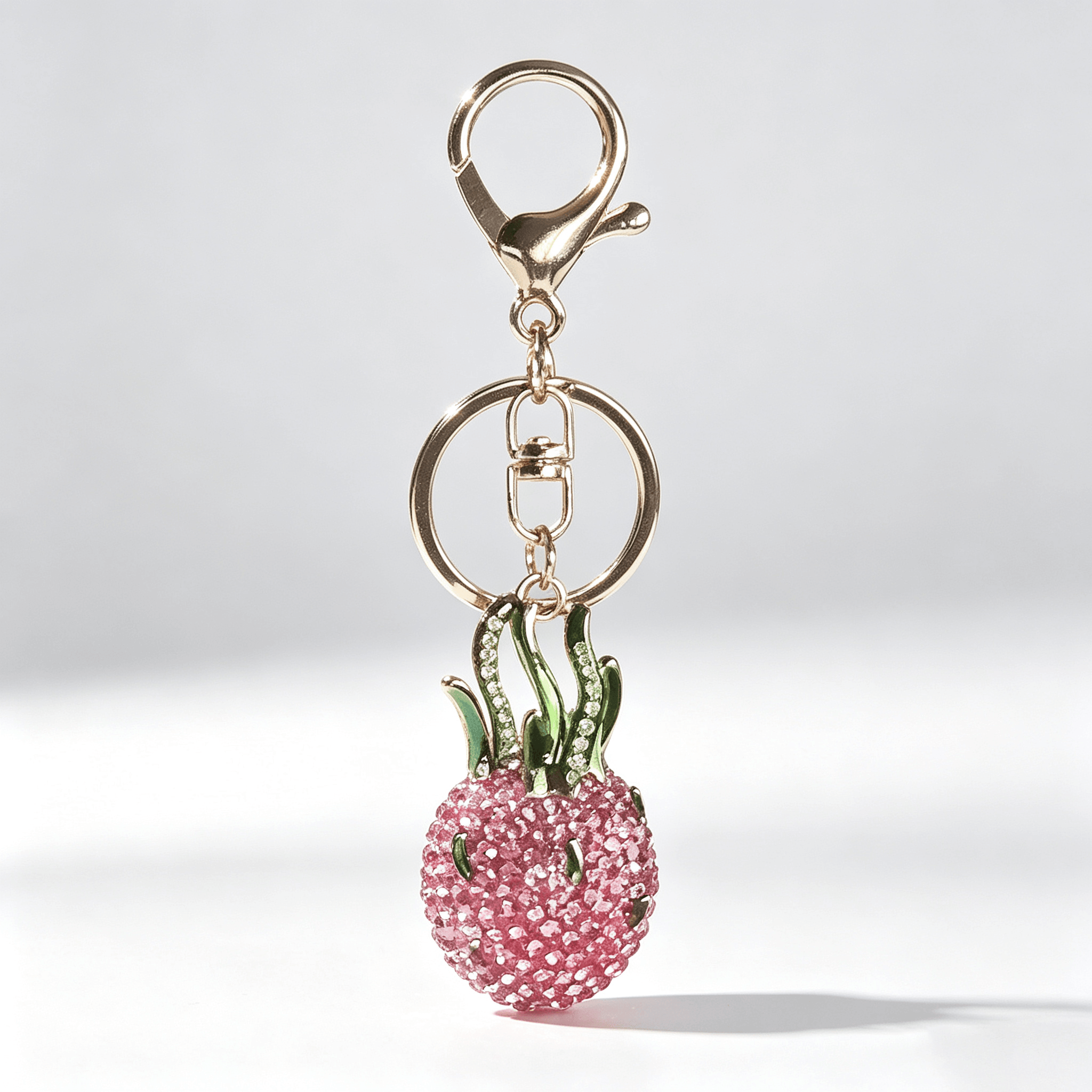 Luxury Sparkling Rhinestone Pitaya Keychain Custom Crystal Dragon Fruit Bag Charm Pendant Key Ring Wholesale