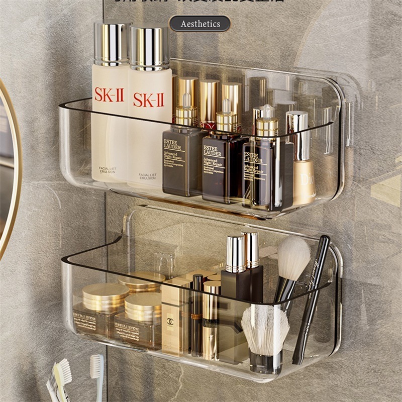 Single Tier Plastic Storage Rack Punch-free Wall-Mounted Bathroom Storage Shelf
