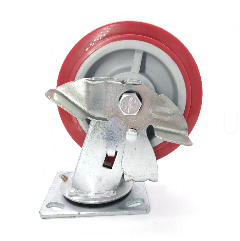 Hardware Tool Cabinet Industrial 6 Inch PU Polyurethane Medium Heavy Duty Swivel Side Lock Brake PU Caster and Wheel