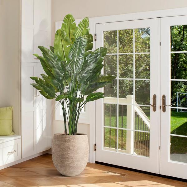 Large Real Touch Artificial Traveler's Banana Tree | Lifelike Faux Traveler's Palm Tree for Tropical Indoor & Office Decor