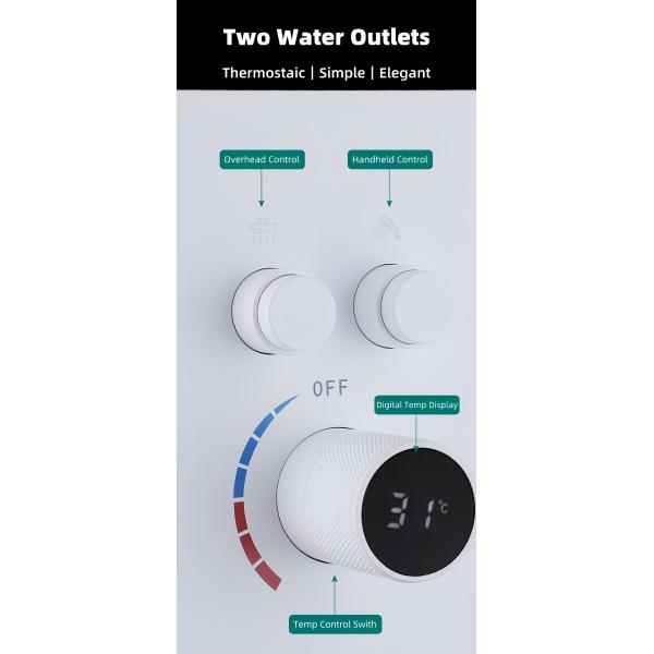 Chrome Concealed Valve Showers Digital Display Two Outlets Multi Modes Spray Brass Body