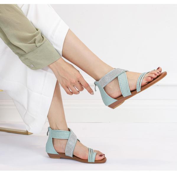 BS065 Roman Sandals Summer New Style Casual Shoes Fashion Word With Rhinestone Mid-Slope Heel Sandals Female Mother Shoe