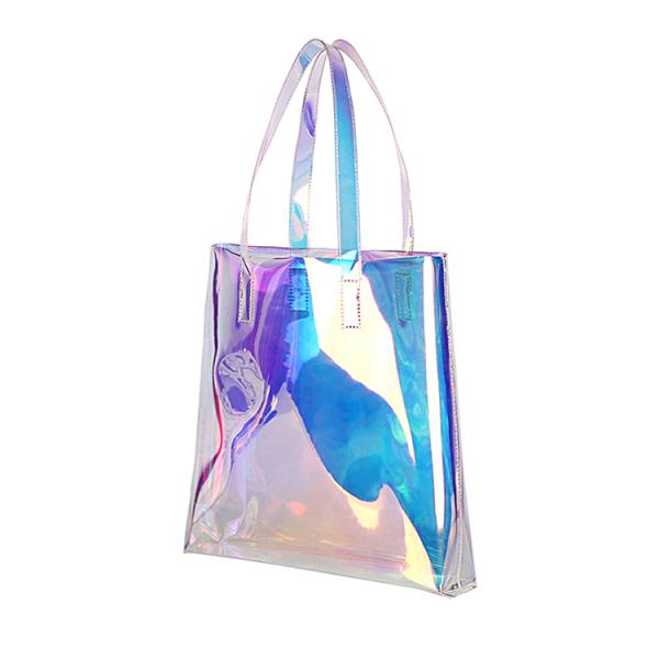 Female Holographic Transparent Handbags Beach bag Laser Clear PVC Tote Shopping Bag tote shopping bags for ladies
