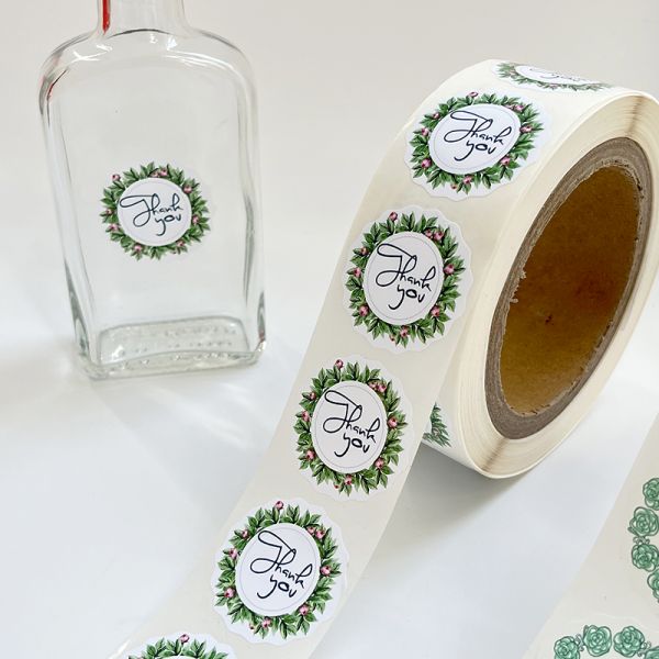 Small Business Thank You Stickers Printing Logo Round Adhesive Roll Label Gloss Aesthetic Vinyl Sticker Packaging Label