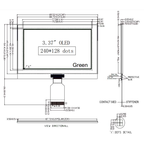 толщина MI240128AO-G 3,37 1.25mm медленно двигает параллельный модуль дисплея OLED