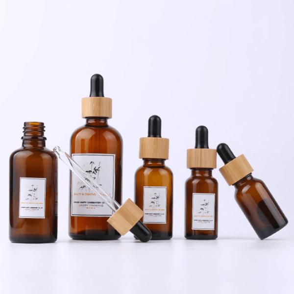 0.34oz 10ml Amber Glass Essential Oil Dropper Bottle With Eye Dropper Bamboo Cosmetic Bottles