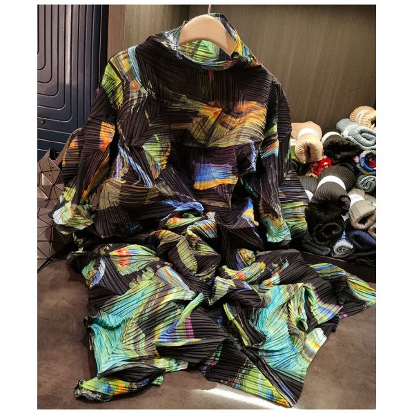 Casual Printed Dress High-End Waist Lace-Up Pleated Long Skirt for Spring European American Cross-Border New
