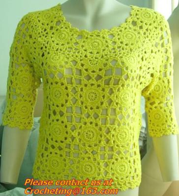 Crochet Sweaters, Women Fashion All-match Contrast Color Knitted Tricot Summer O-Neck Pullover Blouse Tops