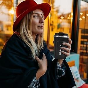 12 oz de aço inoxidável de vácuo isolado tumbler de café de viagem caneca prova de derramamento com tampa