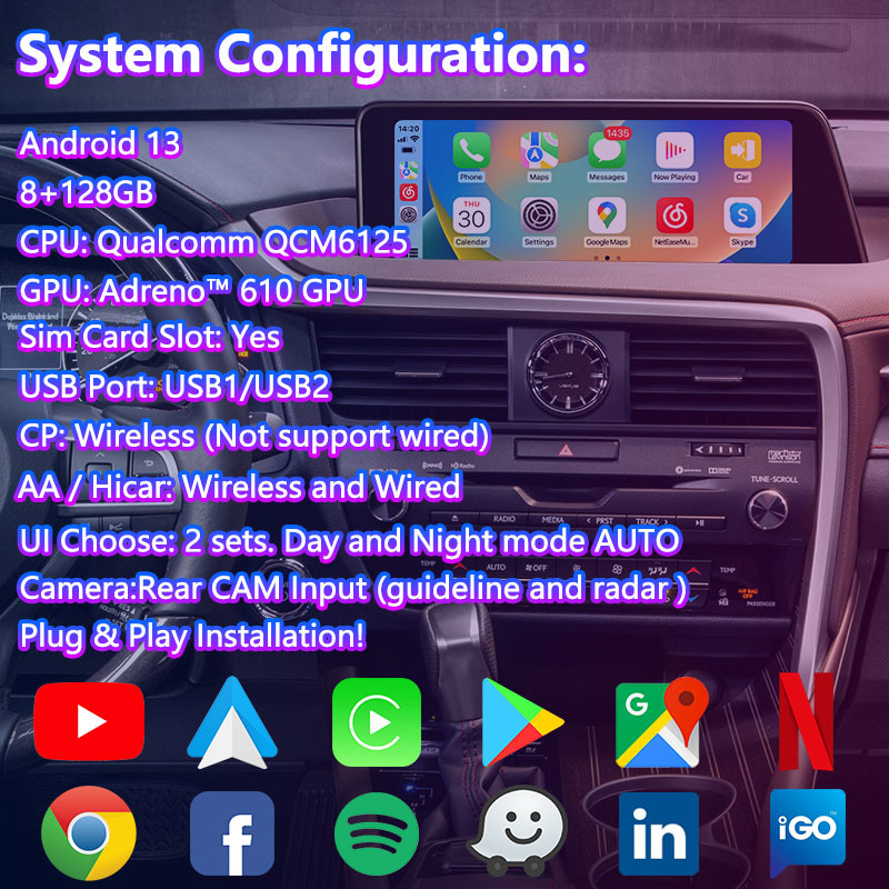 Lsailt Android Multimedia Carplay Screen for 2016-2019 Lexus RX RX450h RX350 RX200t RX300 RX450L RX350L