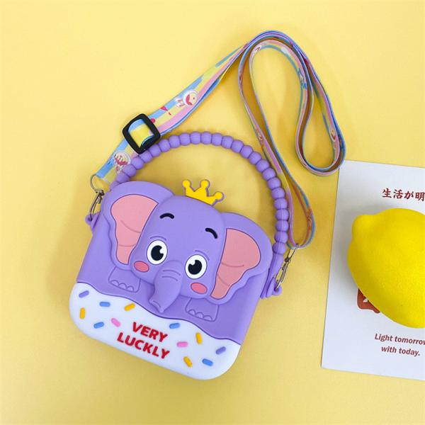 Elephant Little Girls Crossbody Purses With Chain Strap Silicone Resin Toddler Handbag Mini Casual Messenger ShoulderBag