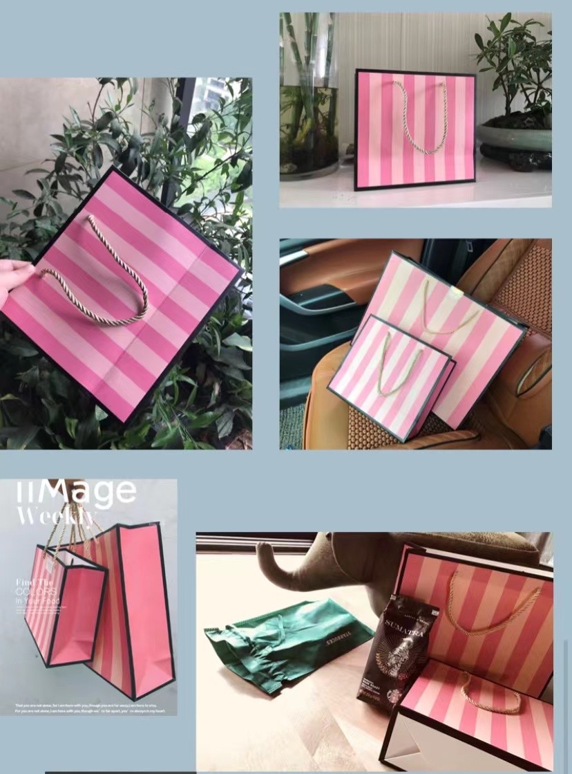 Розовые Striped бумажные мешки Pantone CMYK косметические для подарков возвращения