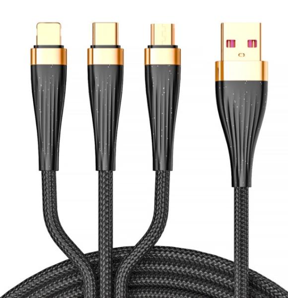 3-in-1 Multi - Connector Charging Cable: USB to Lightning, Type - C & Micro - USB