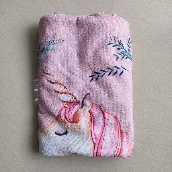Custom Cartoon Printed  Microfiber Kids Hooded Beach Towel Poncho