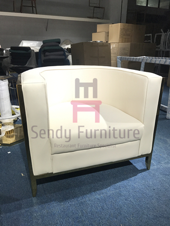 Ivory Leather Cushion Single Sofa Chair With Stainless Steel Carved Hollowed - Out Frame