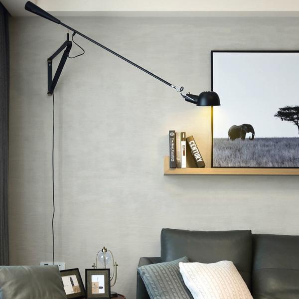 Art Decor LED Wall Mounted Bedside Light White Black Adjustable Long Arm Plug in Wall lamp (WH-OR-04)