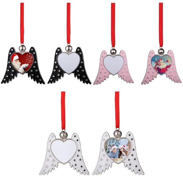 Sublimation Blank Metal Angel Wings Christmas Ornaments Custom Christmas Gifts