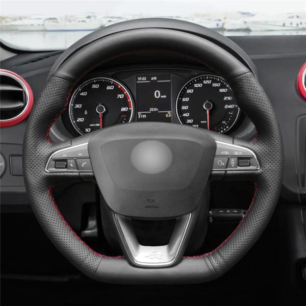 Custom Hand Sewn Red And Black Steering Wheel Cover For Seat Ibiza Cupra 6J 2007 2019