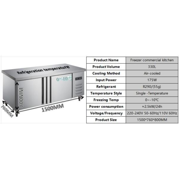 Power Saving Commercial Restaurant Freezer Energy Efficient 2 Door Worktop Freezer