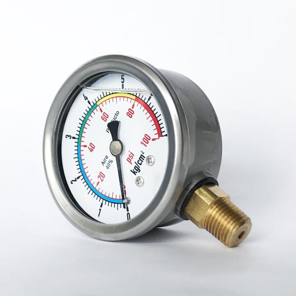 63mm 100 psi 7 kg/cm2 Chemical Manometer Brass Connection Silicone Oil Liquid Filled Pressure Gauge
