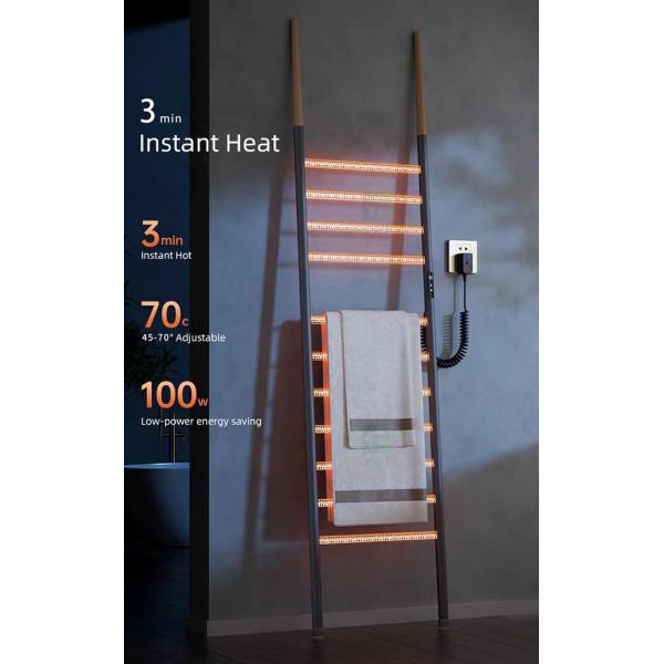 SUS304 Stainless Steel Floor Standing Ladder Bathroom Electric Heated Towel Drying Rack
