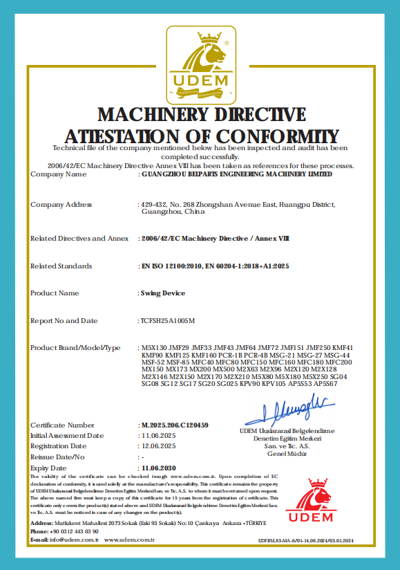 GUANGZHOU BELPARTS ENGINEERING MACHINERY LIMITED Certifications