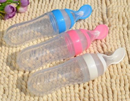 Professional Design Silicone Baby Products Silicone Feeding Bottle With Spoons 90ml
