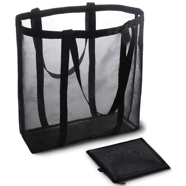 Lightweight Nylon Crossbody Bag , Mesh Shopping Tote With Zipper Closure