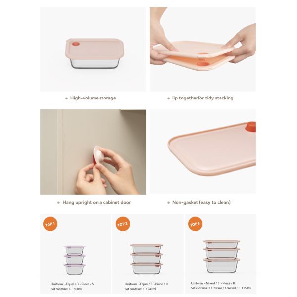 1150ml FDA/LFGB leak-proof borosilicate glass food  storage container with Aesthetic appeal for home goods store