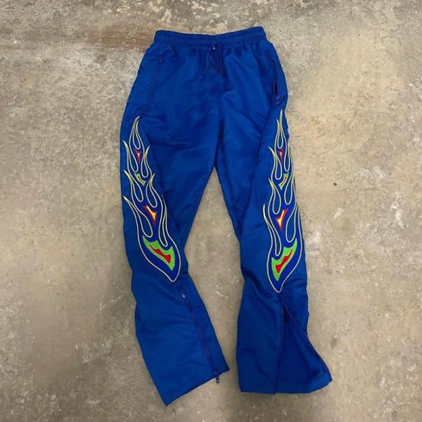 Casual Graphic Embroidered Patches Men Streetwear Joggers Stacked Flare Half Zipper