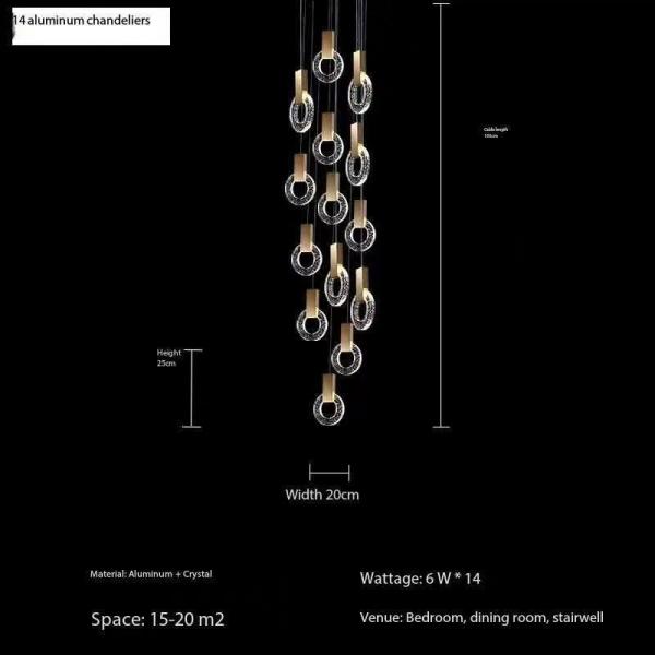 Modern Crystal Ring Chandelier Creative Villa Hotel Restaurant Gold Pendant Light Staircase Chandeliers