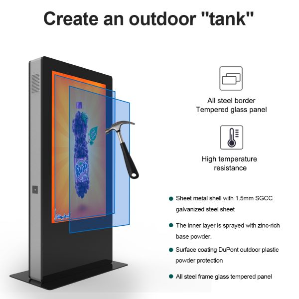 55 Inch IP55 Weatherproof Capacitive Touch Screen Floor Standing Digital Kiosk for Outdoor Advertising