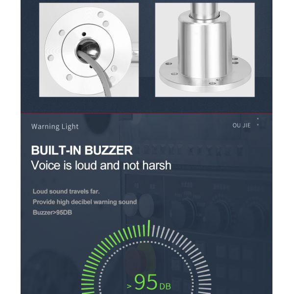 Lampe tour d'avertissement LED 24V avec 80lm/W, angle de faisceau de 360° et clignotement multicolore