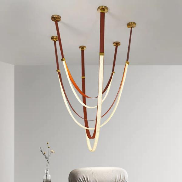 Leather chandelier led tube big light for Villa Interiordesign Pendant lamp