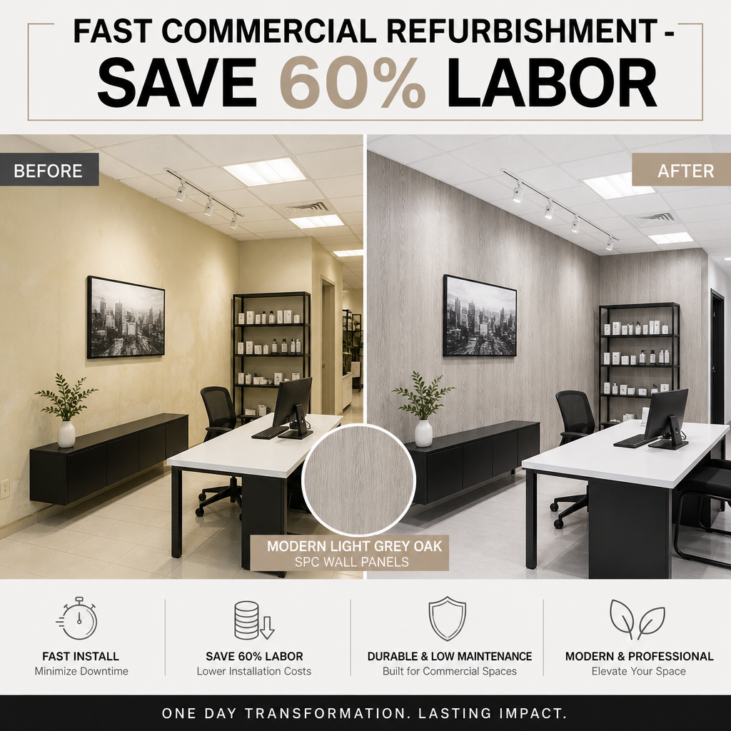 Commercial Renovation SPC Wall Panels No Demolition Overlay Tiles Waterproof