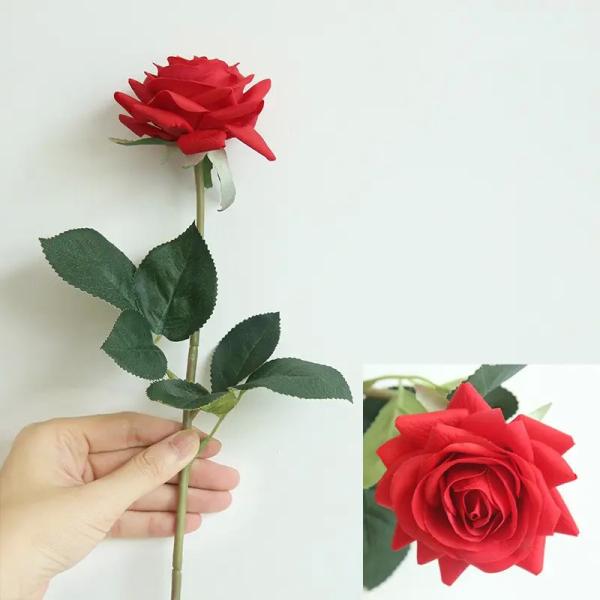 Flor de rosa artificial de caule único Flor de namoro Flor de seda de casamento Bouquet de rosa