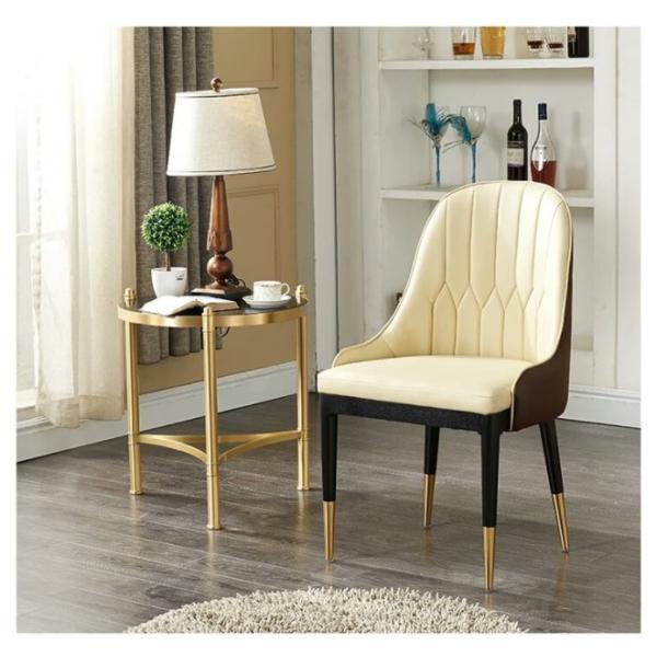 Luxury Modern Metal Legs Leather Fabric Accent Chair Tufted Pure Leather Dining Room Modern