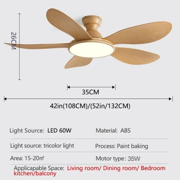 52inch Modern LED 60W Low Floor 35W Ceiling Fans With Remote Control wood Ceiling Fan With Light (WH-VLL-35)
