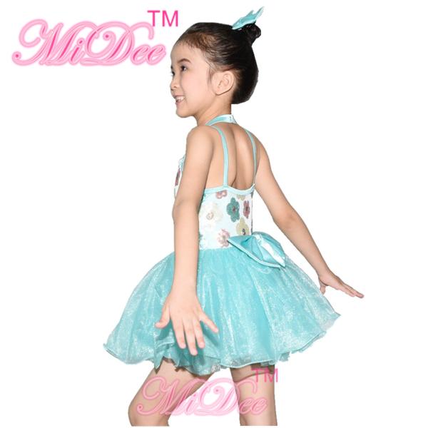 Floral Kids Dance Clothes Halter Neck Sequin Dress Tulle Tutu Skirt Attached