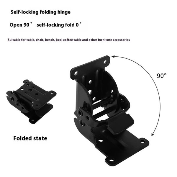 Black 90-Degree Self-Locking Double Brake Hinge for Furniture Coffee Table & Computer Table 180 Folding Lock