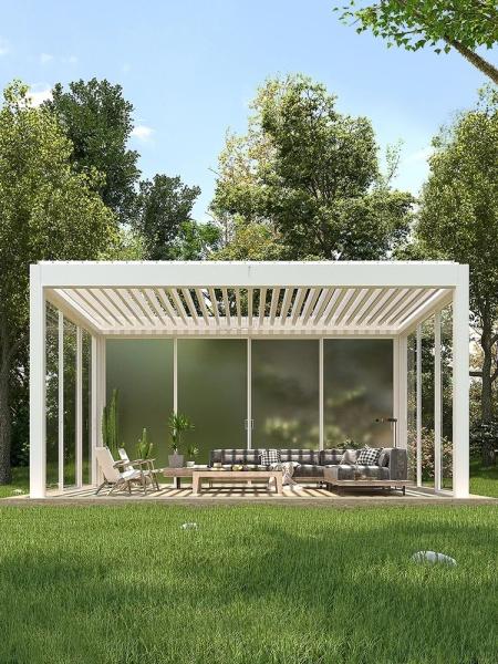 Alumínio 4x3m Área exterior impermeável Pergola Sol Louver Roof Shutter Pergola Peças Área exterior Pergola Alumínio Área exterior