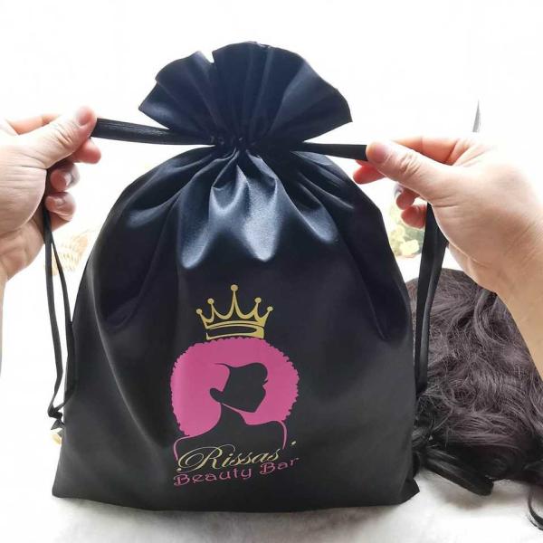 Wholesale Personalised Custom Logo Satin Drawstring Bag Hair Bundle Packaging Box And Bags