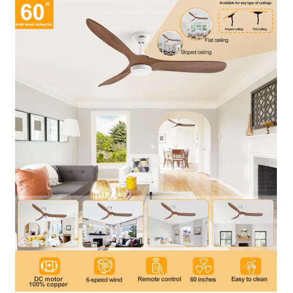 1stshine Hotel Decorativo LED ventilador de teto com iluminação dimmable e lâminas de madeira