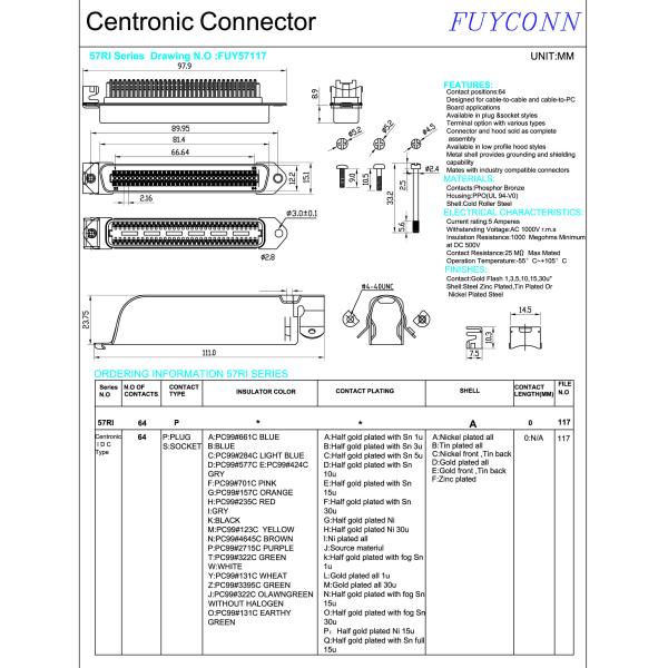 57-70640 штырь соединителя 64 32 пар мужской штепсельной вилки степени IDC соединителя 90 Amphenol для Huawei DSLAM