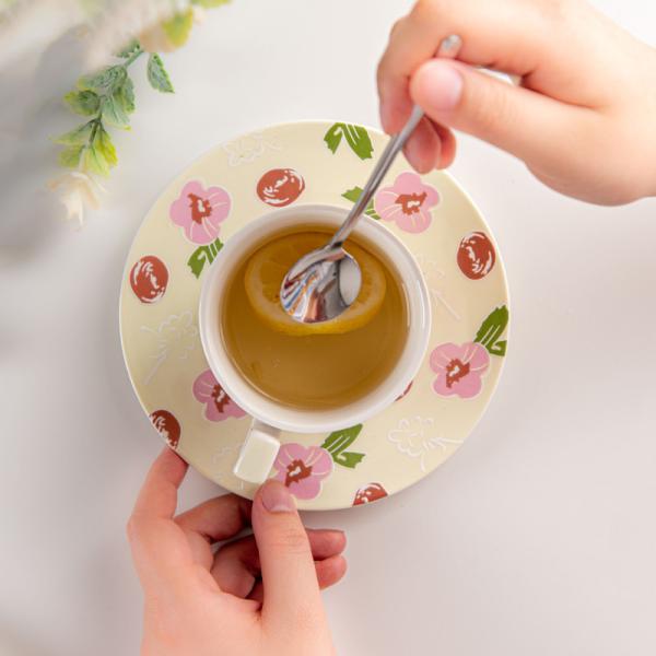Desenho de flores pintado à mão 200 ml Taça de café de porcelana e prato para festas de chá