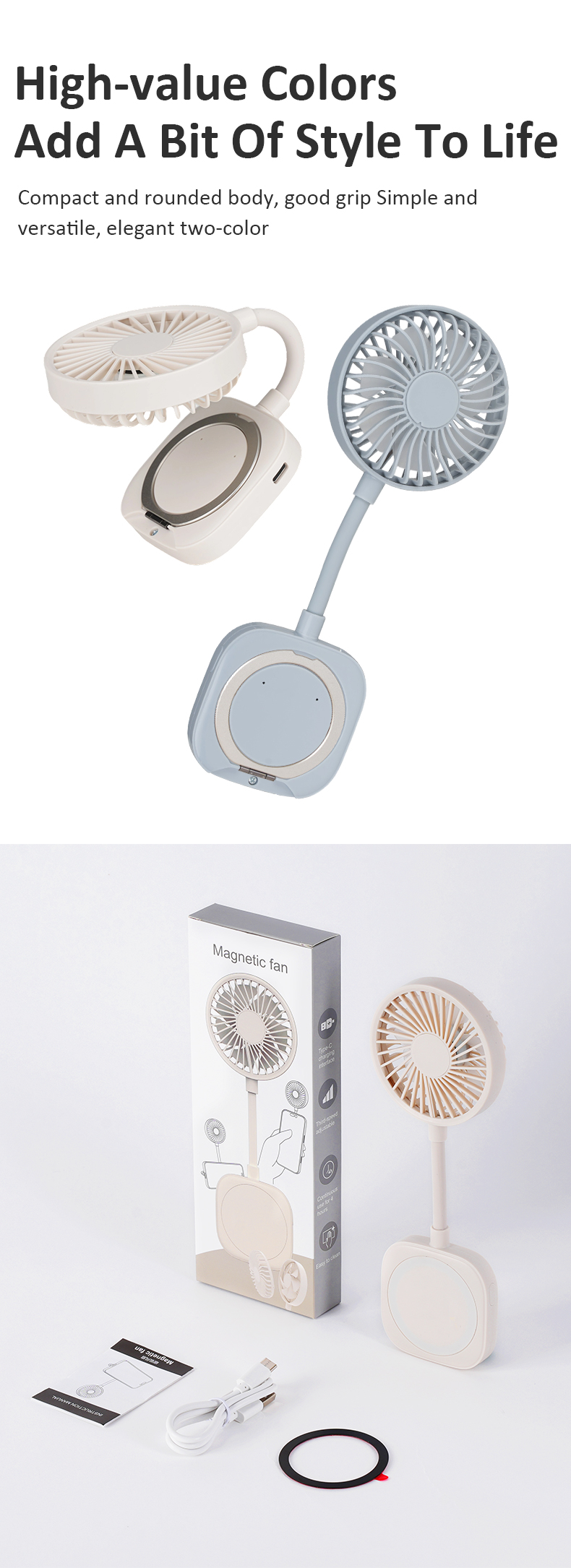 Magnetic Handheld Fan Tripod Durable Mobile Phone Metal Ring Rechargeable Battery Cooling Mini Magnetic Portable Fan with Magnet