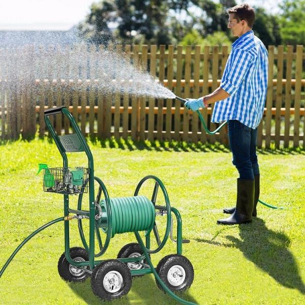 Convenient Iron Garden Irrigation Hose Reel Cart with Two Wheels and Durable Material