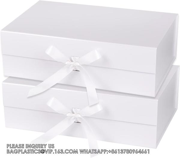 Gift Box With Satin Ribbon, 14x9x4.5 Inches Collapsible Gift Box With Magnetic Closure For Party, Wedding, Gift Wrap